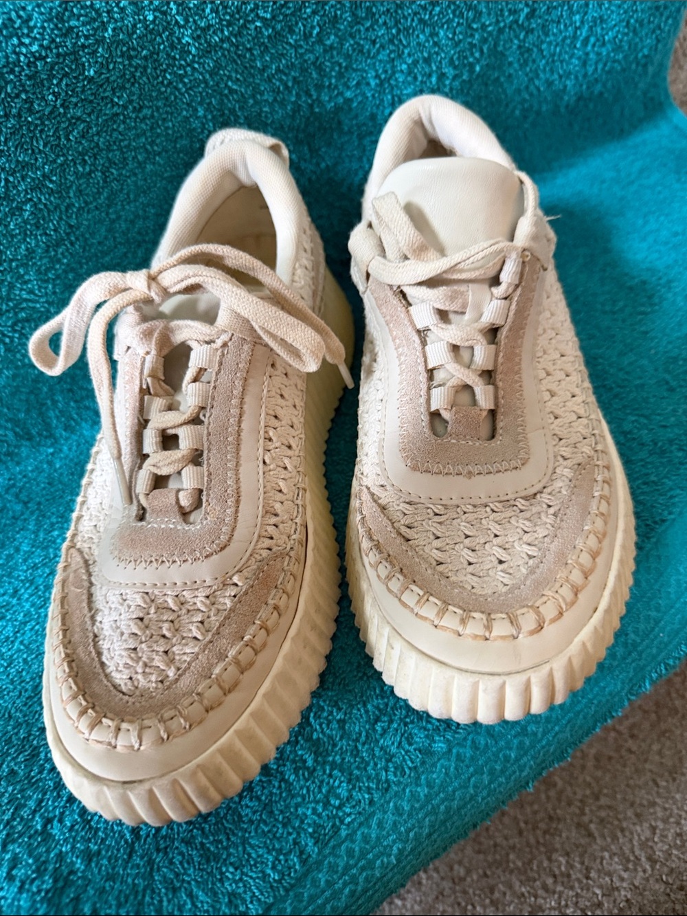 Dolce Vita Beige Woven Lace-Up Sneakers